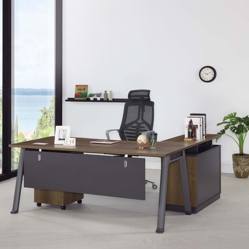 【SA738-1】現代柚木雙色6尺L型辦公桌組(含側邊櫃、活動櫃)(DIY)(東部及桃園以南請另詢運費)
