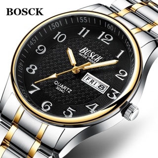 Bosck 升級版高品質全鋼日期男時鐘豪華時尚商務石英防水手錶男士手錶 Jam Tangan Lelaki