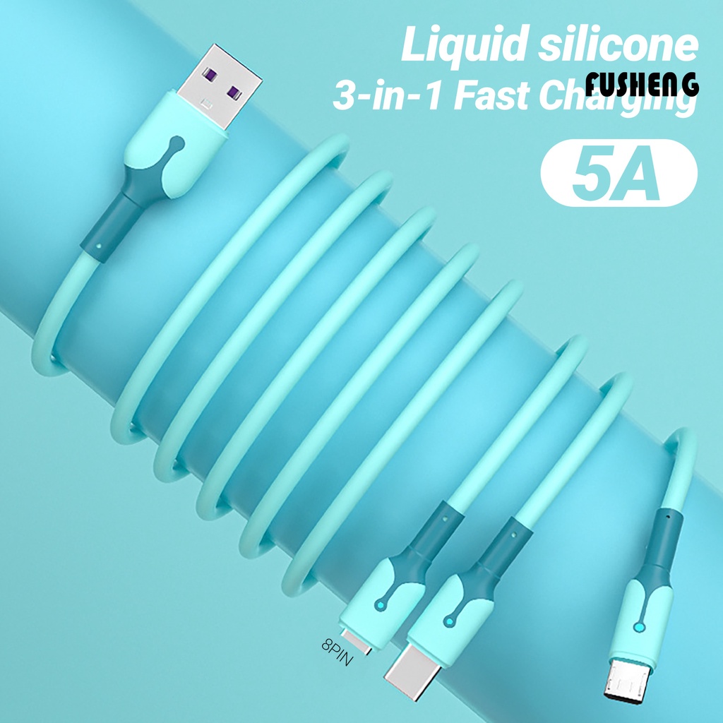 [FUS] 親膚矽膠帶燈一拖三5A快充數據線適用於安卓華為蘋果三合一充電線