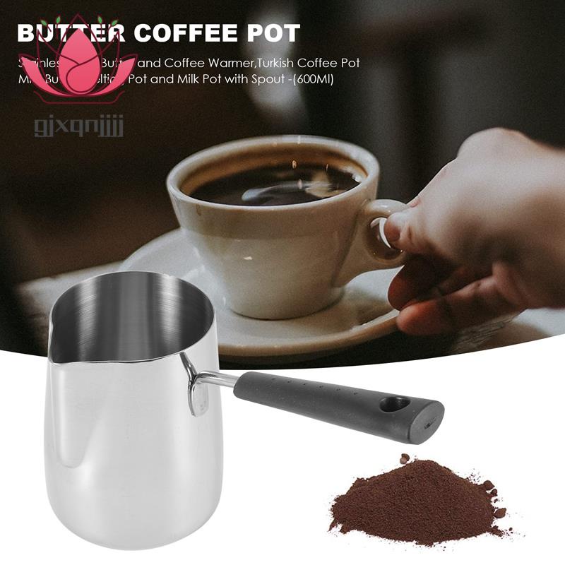 不銹鋼黃油和咖啡加熱器、土耳其咖啡壺、迷你黃油融化壺和帶嘴牛奶壺 -(600 毫升)