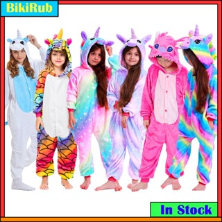 兒童法蘭絨睡衣冬季連帽動物獨角獸針熊貓恐龍連體衣 Kigurumi 兒童男孩女孩睡衣