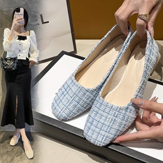 「Chicwalks女鞋店」 小香風格紋粗跟鞋女韓版氣質跟鞋 新款粗呢包鞋 低跟鞋 工作鞋 上班通勤百搭單鞋 粗跟包鞋