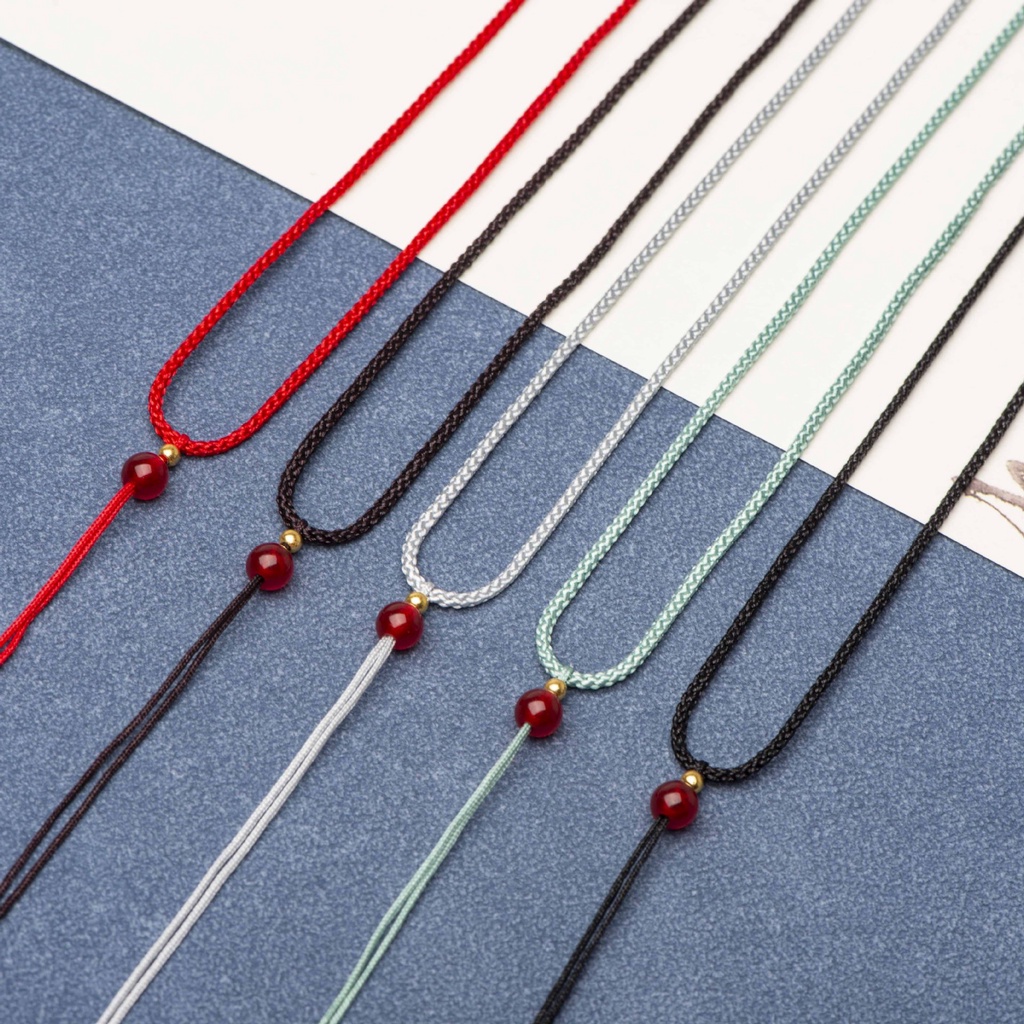 中國結繩 玉石項鍊吊墜 手腕掛繩 紅頂珠可調整 diy手工編織 掛脖繩