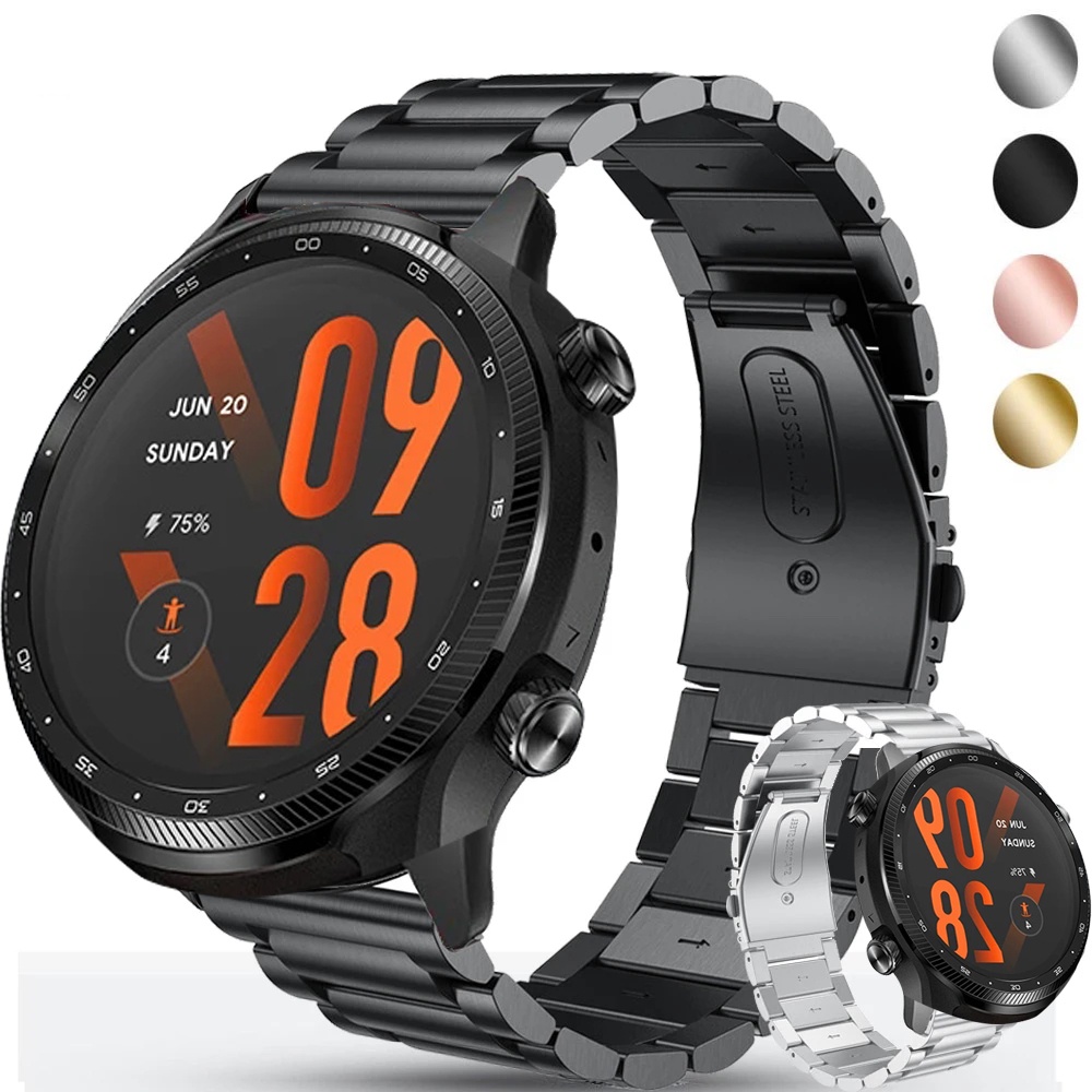 22 毫米手錶手鍊錶帶適用於 Ticwatch Pro 3 Ultra Smartwatch 不銹鋼錶帶適用於 Ticw