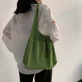 chic簡約女包復古韓版托特新款針織鏤空毛線包包背心包手提斜背包