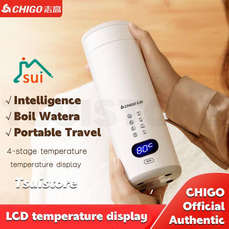 Chigo 400ml 智能電熱水壺不銹鋼旅行便攜加熱杯辦公水壺迷你保溫杯帶數顯 220V