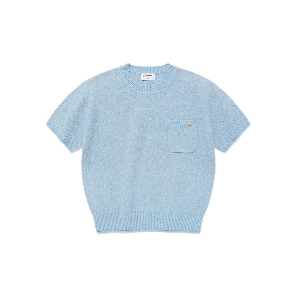 [COVERNAT]  女式三葉草LOGO針織短袖T恤（藍色） [G8]