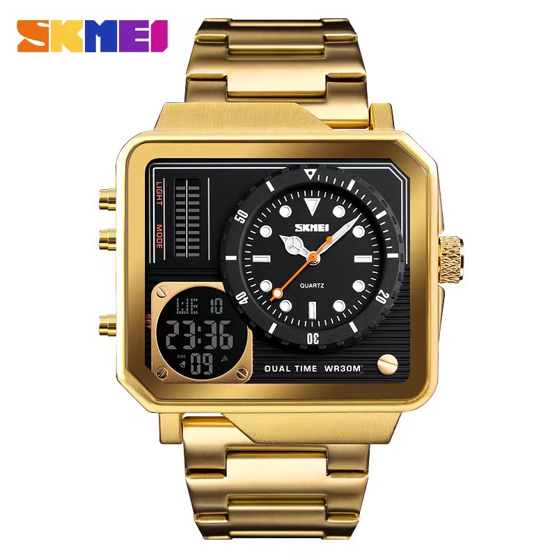 Skmei 1392 不銹鋼錶帶手錶日期顯示個性鬧鐘男士數字電子表