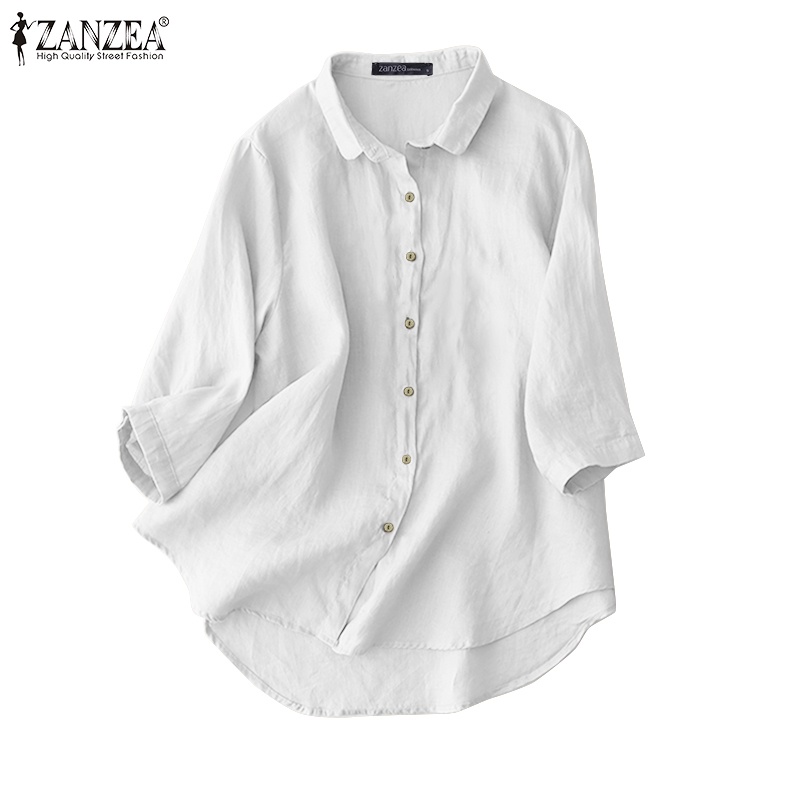 Zanzea 女式韓版 Pose Daily Front Buttons 三分袖翻領棉質襯衫