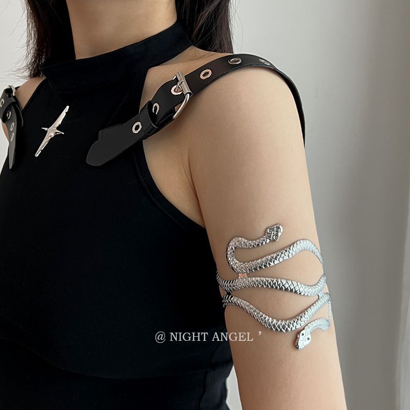 【銀河夜市】Y2K ins設計感暗黑小眾金屬臂環盤繞雙頭蛇誇張個性不同款開口手鐲可調整