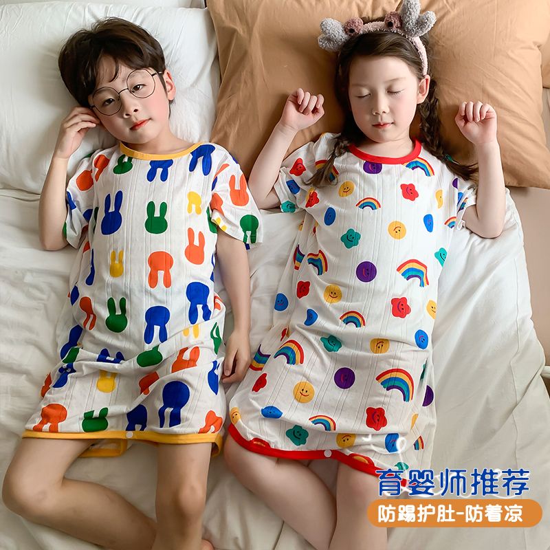 熱銷新品 韓國兒童睡衣 空調房睡衣 兒童連身睡衣呼吸莫代爾棉春夏薄寶寶防著涼睡袋男女童韓版家居服