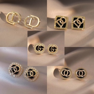 韓國精緻方形 S925 純銀針形耳釘字母 CC 新設計鑽石耳環女士