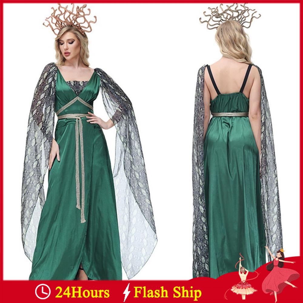 希臘神話美杜莎女性服裝神話女神角色扮演服裝帶皇冠成人萬聖節表演派對節