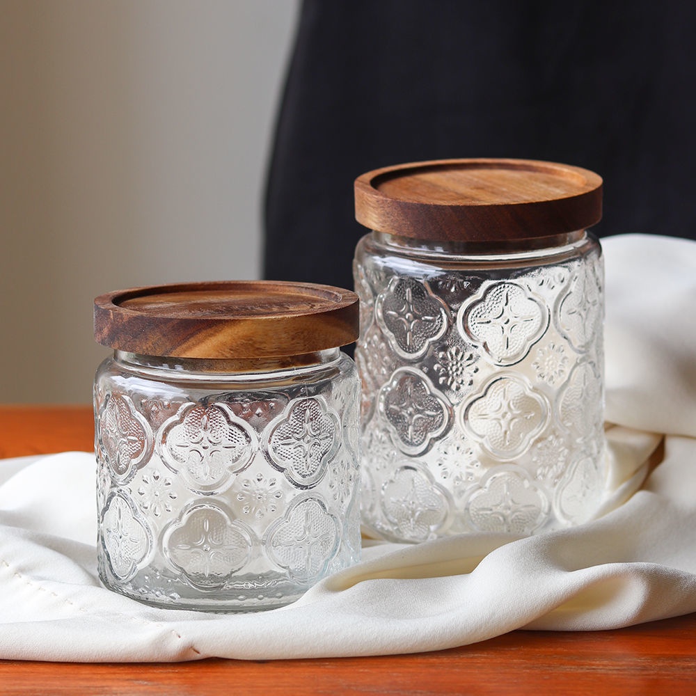 【Tutu】海棠花紋 玻璃密封罐 復古儲物罐 廚房家用乾果零食大容量 儲物收納罐 玻璃保鮮罐