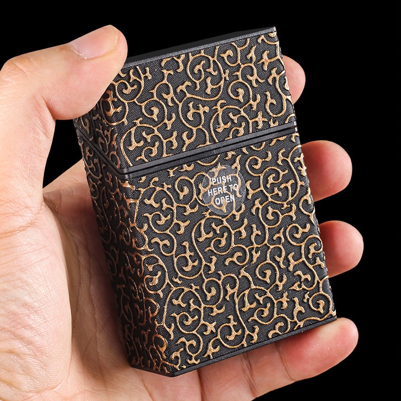 唐草紋20支裝粗煙整包煙盒自動翻蓋便攜個性男士防壓防潮輕薄煙盒 便攜式煙盒 收納盒 煙盒