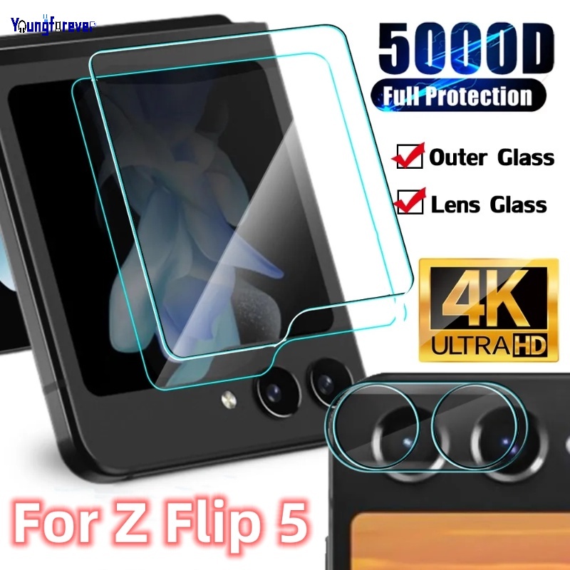 SAMSUNG 適用於三星 Galaxy Z Flip 5 5G 外背屏高清透明鋼化玻璃保護膜精美防刮手機相機鏡頭保護膜