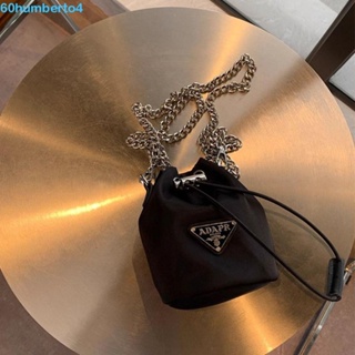 HUMBERTO 手機袋,方形三角品牌水桶包,簡單尼龍鏈條黑色零錢包for婦女