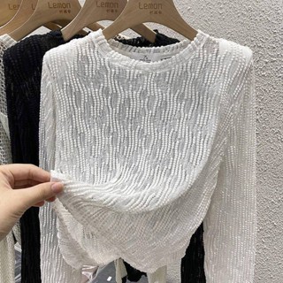 設計感 鏤空蕾絲 長袖 T恤 女 2023夏 新款 洋氣 寬鬆 時尚罩衫 空調衫 上衣