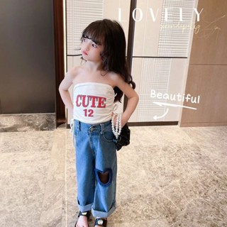 【潮流個性】2025夏裝新款洋氣背心上衣女童夏季抹胸字母個性女童吊帶打底衫