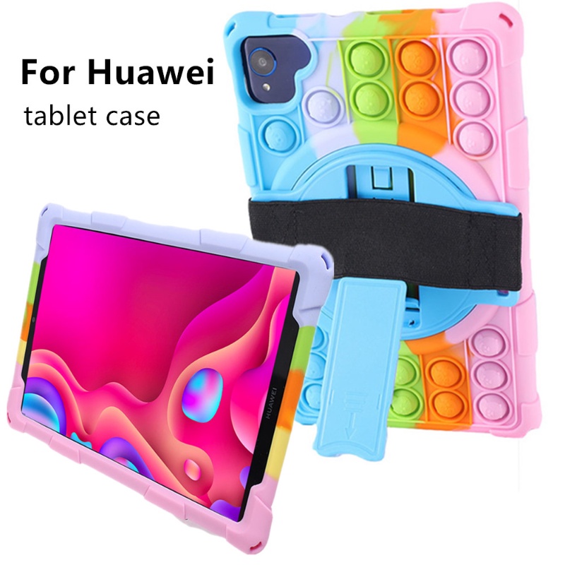 兒童彩色矽膠套帶支架防震平板電腦保護套適用於 [華為 MediaPad M5 Lite 8.0 M6 8.4 10.4