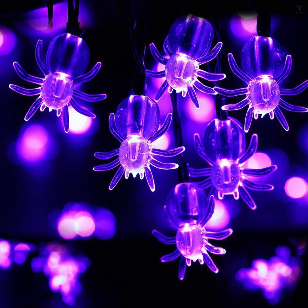 10FT 20LEDs萬聖節串燈紫色蜘蛛形裝飾吊燈防水電池供電照明
