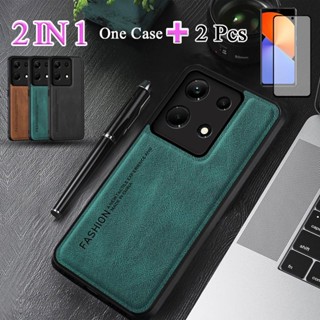 2 合 1 適用於 Infinix Note 30 5G X6711 小羊皮紋理皮革外殼帶陶瓷保護膜螢幕曲面陶瓷膜