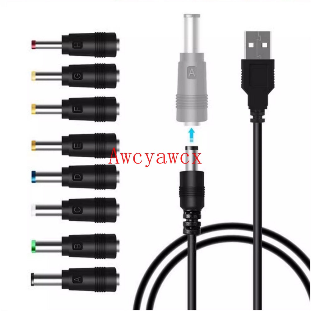 通用 USB 到 DC 電纜 5V 電源適配器線充電器插頭 5.5mm 2.1mm 桶形插孔 8 連接器轉換 8 件