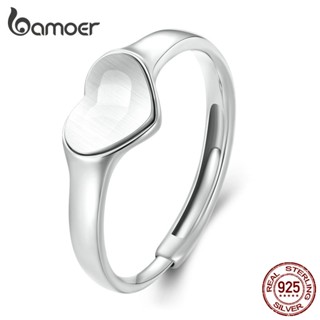 Bamoer 925 純銀愛心開口戒指反光 LOVE 時尚首飾禮物情侶可調節尺寸