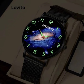 Lovito 女士休閒素色數字石英夜光手錶 LNA13091 (黑色)