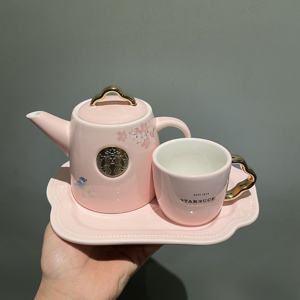星巴克粉色櫻花如意款陶瓷茶壺套裝 馬克杯咖啡杯盤碟