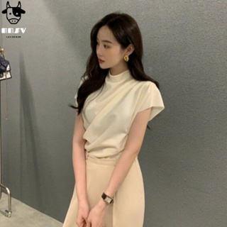 牛奶少女[氣質出眾]韓國chic夏季新款時尚減齡休閒顯瘦百搭高級感立領襯衫別緻上衣女