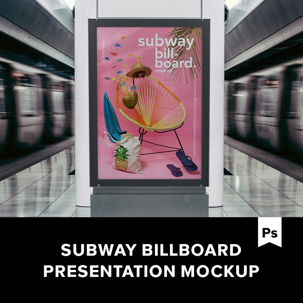 1款車站地鐵燈箱廣告海報導視設計展示Ps樣機素材