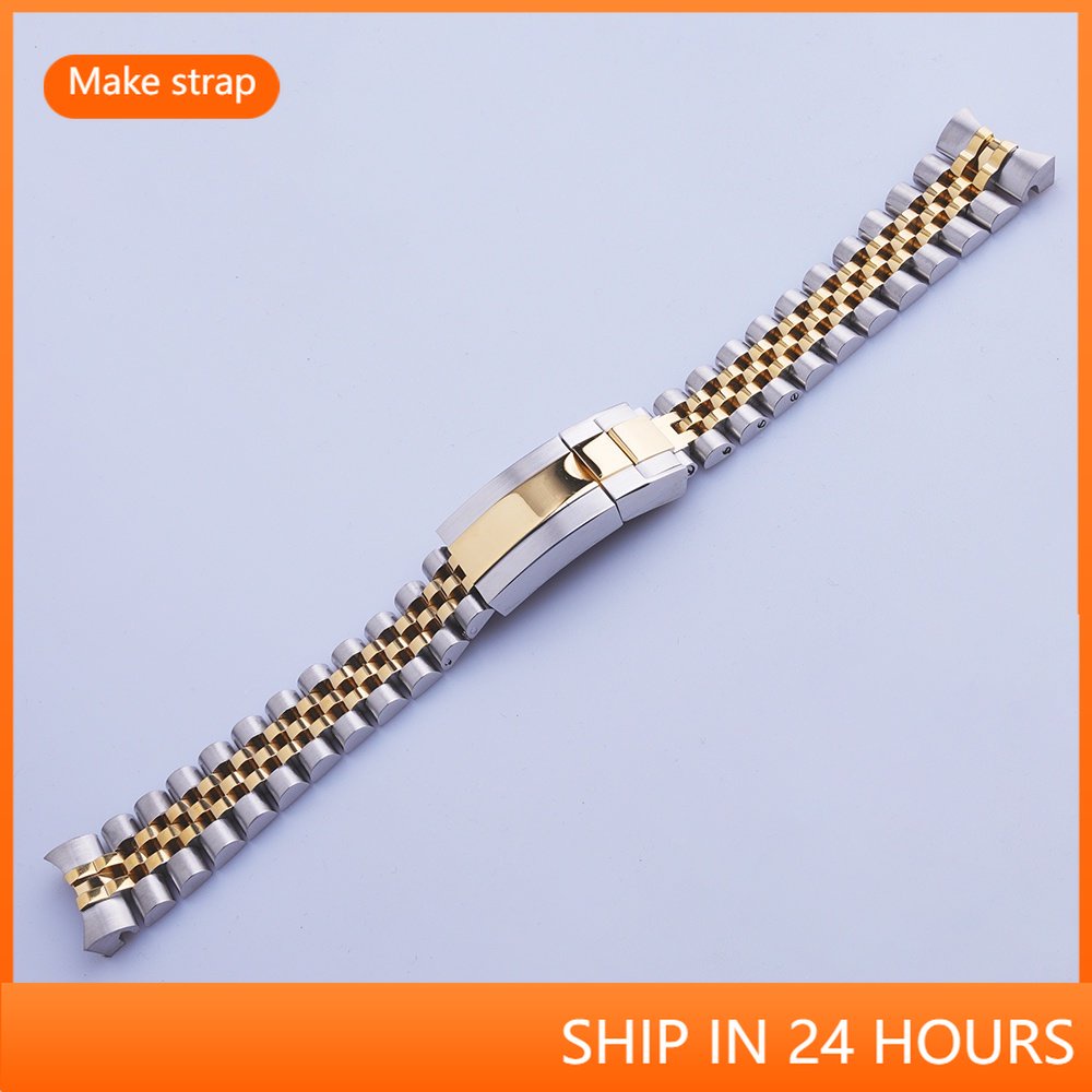 適用於勞力士 GMT Master II 銀金子不銹鋼替換錶帶錶帶手鍊 Jubilee 帶牡蠣扣 20 毫米