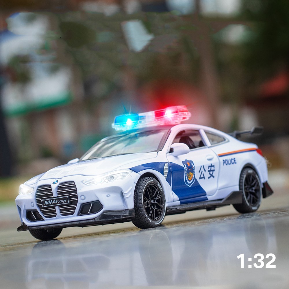 BMW 1:32比例寶馬m4合金警車模型聲光迴力收藏壓鑄車兒童汽車玩具