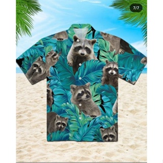 夏季休閒寬鬆小浣熊圖案襯衫