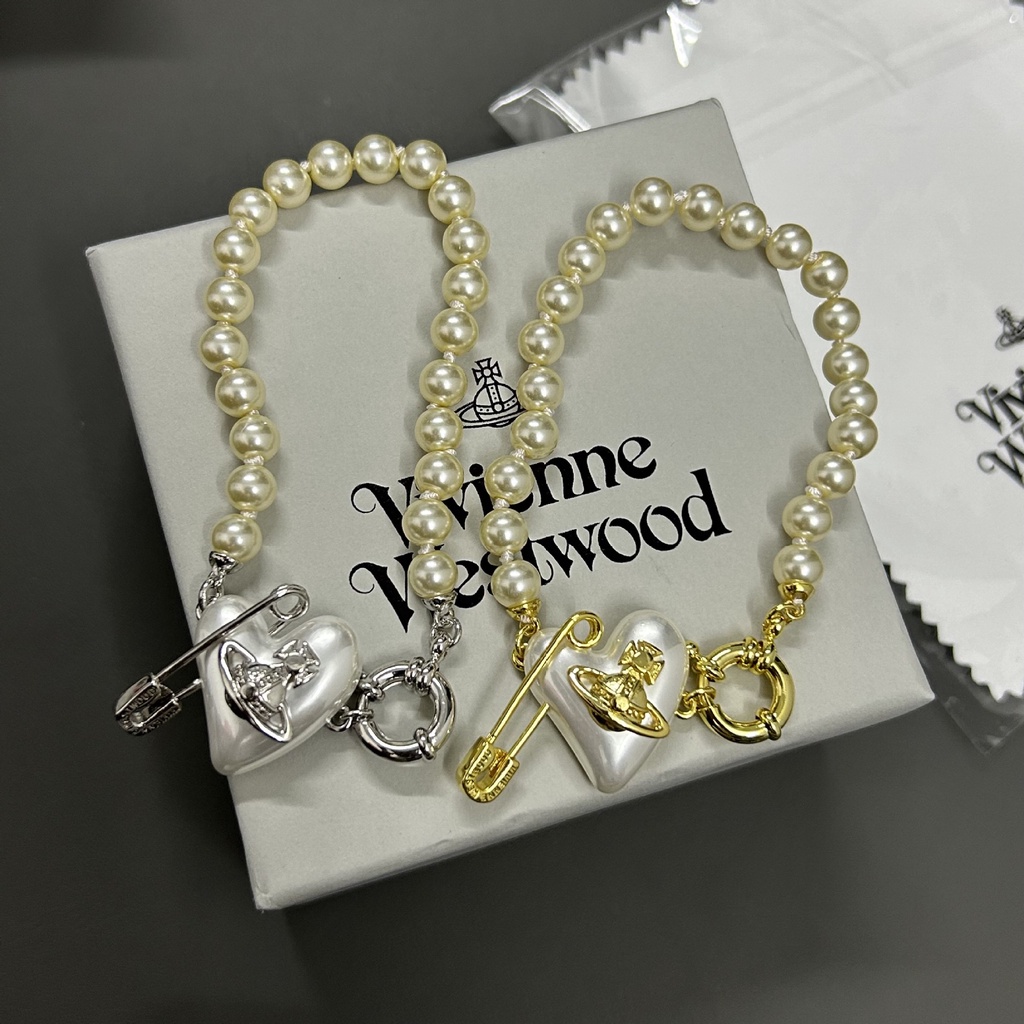 Vivienne Westwood珍珠愛心別針手鍊女輕奢小眾土星桃心飾品