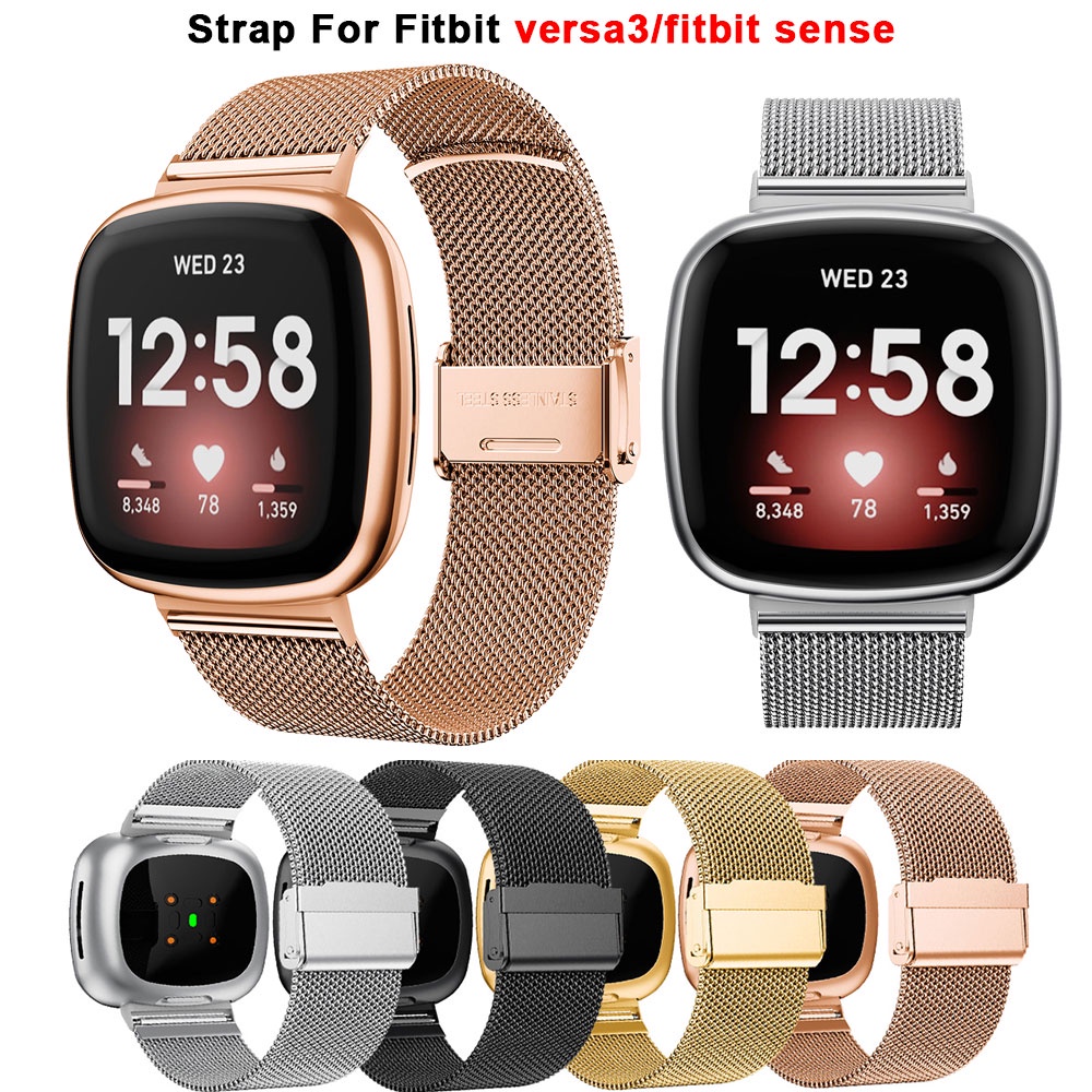 米蘭不銹鋼錶帶適用於 Fitbit Sense Versa 4 3 腕帶手鍊金屬智能手錶錶帶 Fitbit Versa4