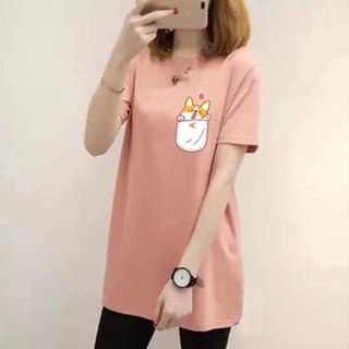 中長款短袖T恤女生衣服中長版短袖上衣2023夏季休閒上衣 寬鬆上衣 長版上衣 長版T恤