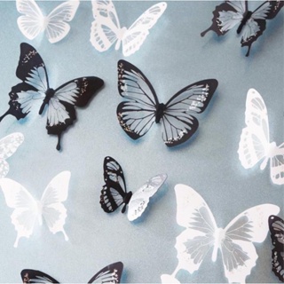 18 件裝黑色/白色水晶蝴蝶貼紙 3D 藝術貼花牆貼牆紙家居裝飾
