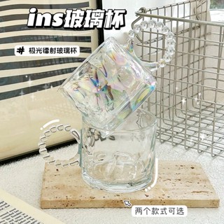 大耳朵輕奢風玻璃杯 復古高顏值馬克杯 ins鐳射牛奶杯 咖啡杯 帶把水杯