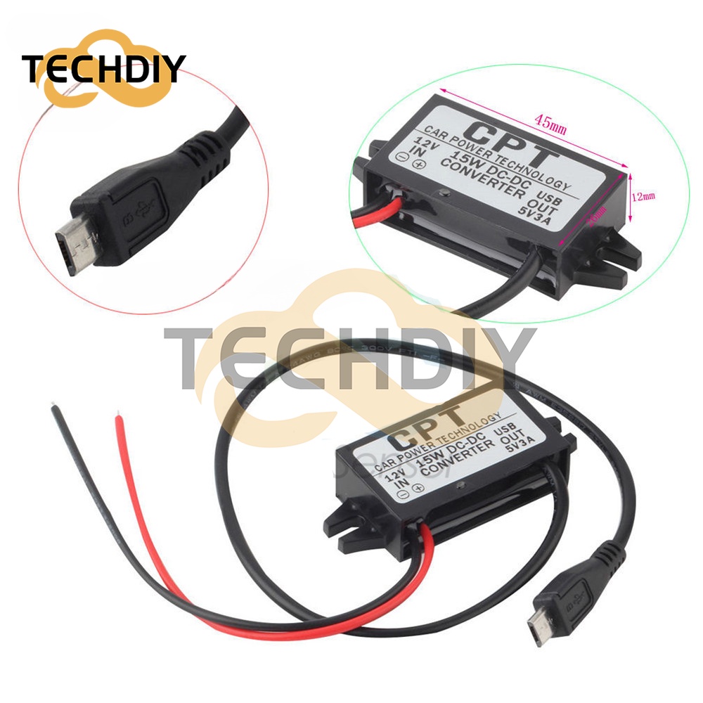 Dc/dc 12V 至 5V 3A 15W Micro USB 汽車電源降壓轉換器穩壓器降壓電源輸出適配器低熱量