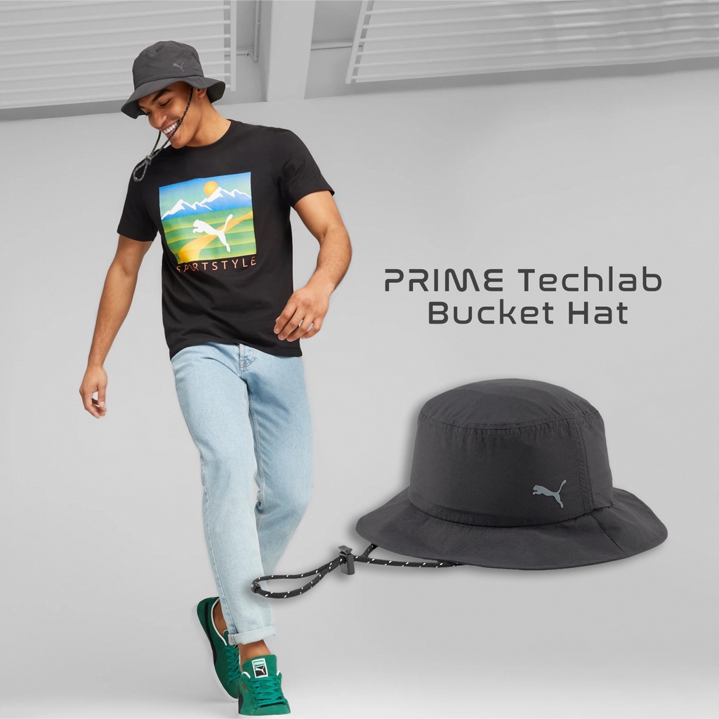 Puma 帽子 Techlab 男女款 黑 漁夫帽 登山帽 遮陽 抽繩 防潑水 【ACS】 02438501