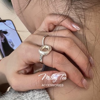 奶茶家 MilkyTea 鏤空甜甜圈型銀色女生戒指 時尚少女日常百搭開口戒 潮流嘻哈風女孩配飾關節戒 147