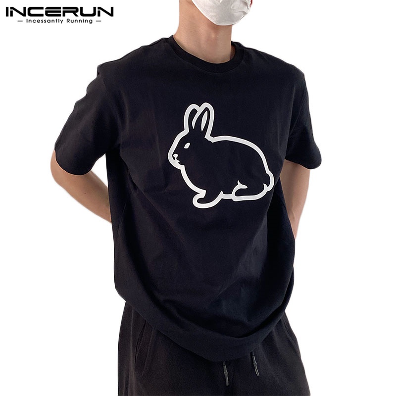 Incerun 男士簡約小兔子印花圓領短袖T恤