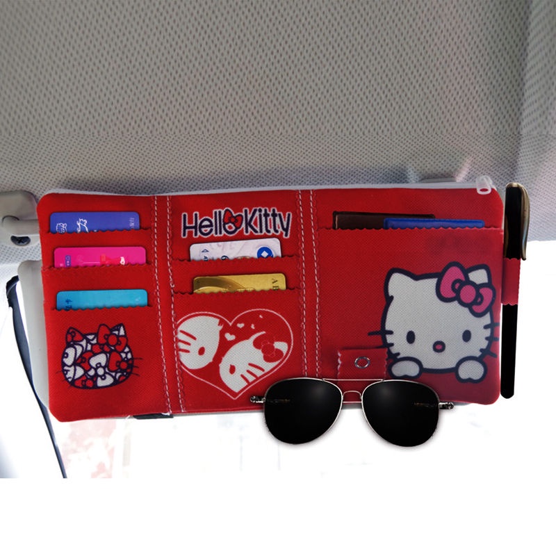 HelloKitty哆啦A夢叮噹貓汽車遮陽板車頂多功能收納車用車用儲物改裝眼睛夾卡片夾票據證件