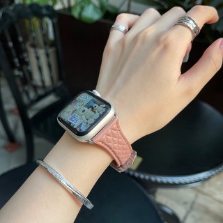 Apple Watch小香風菱格真皮錶帶 女士錶帶 小蠻腰錶帶S8 S6 S7 SE 41mm 40mm 44mm