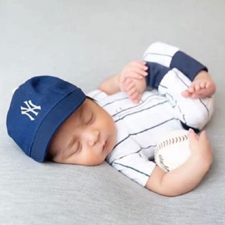 一些嬰兒拍照道具條紋棒球服裝攝影棚衣服襯衫帽子褲子新生兒照片衣服中性 O