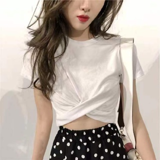 【HOT 本舖】M-2XL 短袖T恤 女夏季韓版 收腰短板上衣 新款 修身學生上衣純色短款修身日系 閨蜜 韓版女裝