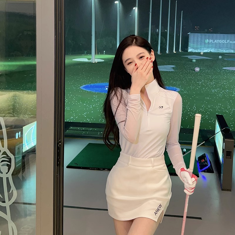 【現貨 高爾夫球衣女】高爾夫女裝 韓國女裝 休閒女裝 春夏新款高爾夫女裝冰絲白色長袖T恤上衣速乾運動防走光半身短裙
