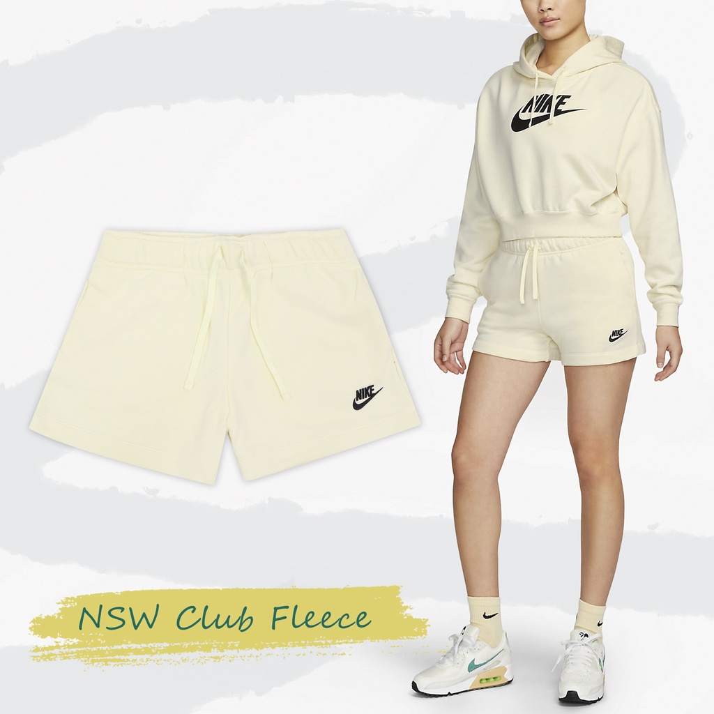Nike 短褲 NSW Club 女款 黃 棉褲 寬鬆 抽繩 刺繡 刷毛【ACS】 DQ5803-113